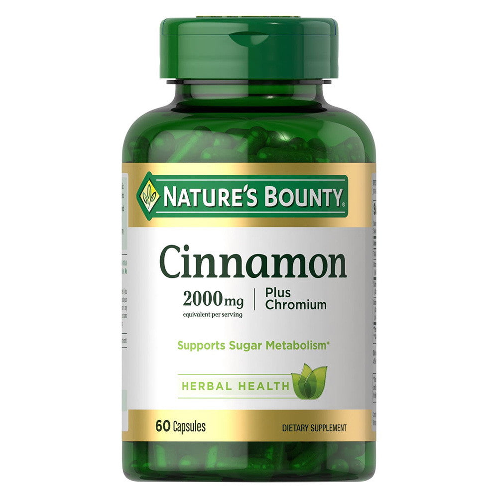 Natures Bounty Cinnamon 2000 Plus Chromium High Potency Dietary Supplement Capsules - 60 Ea